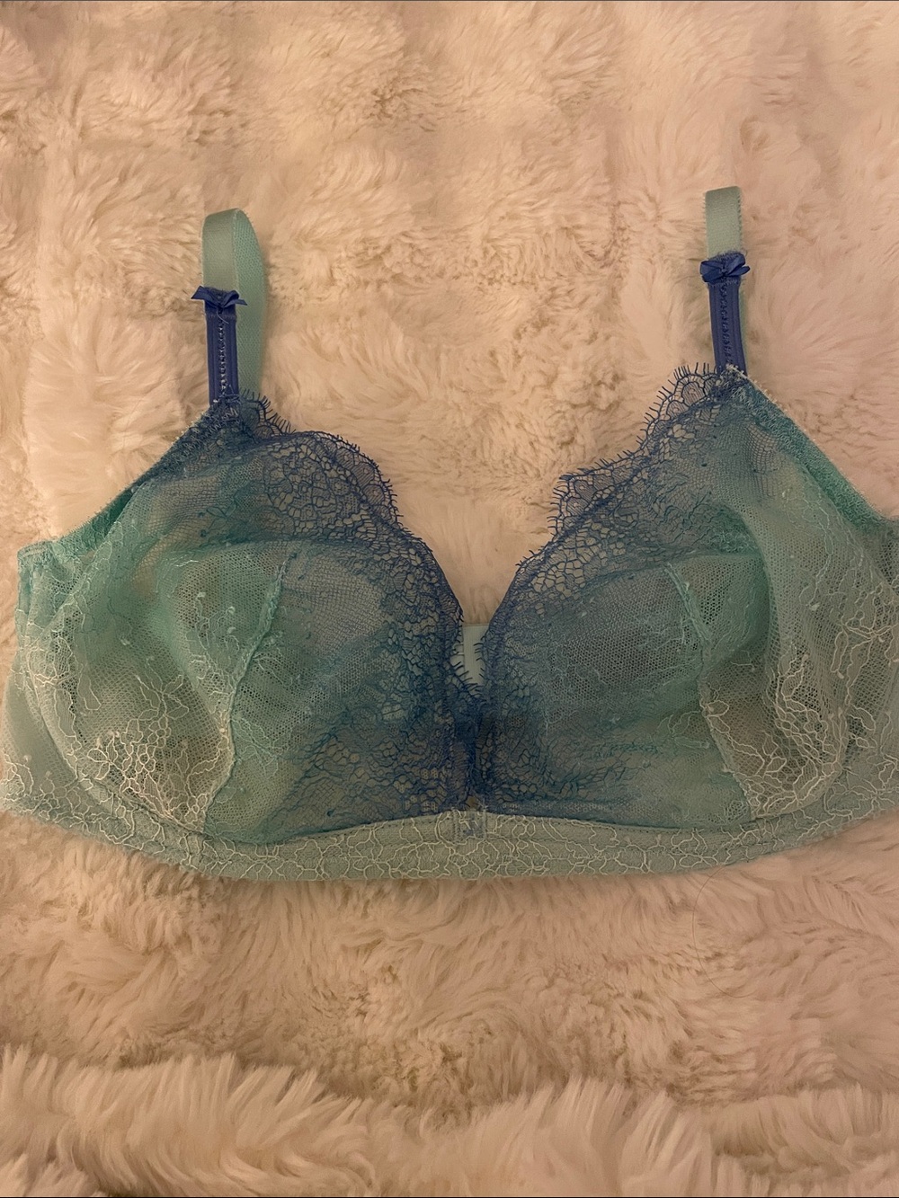 Victoria's Secret Sheer Lace Bralette in Aqua and Teal, 34DD